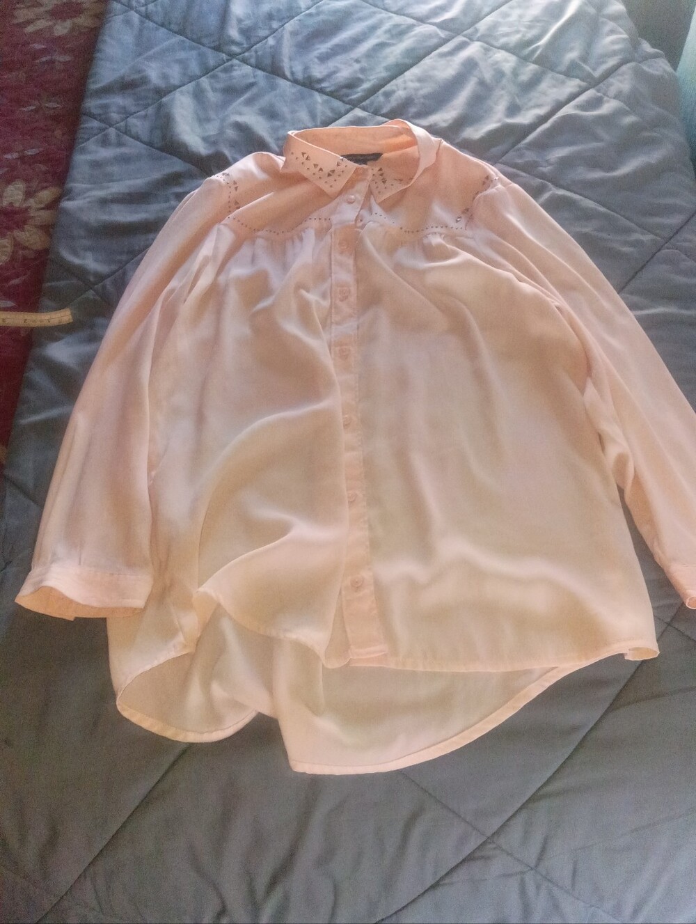 Women's Light Pink Button-Up Blouse - Soft Sheer Shirt American Eagle Outfitters